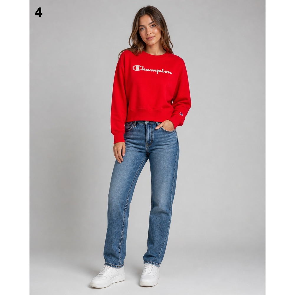 Champion Logo Reverse Weave Sweatshirt Womens Medium Red Cotton Polyester